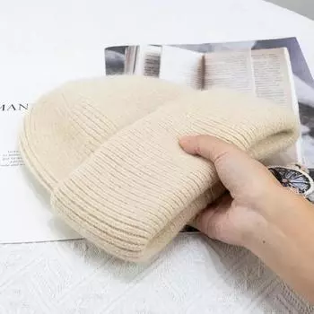 Модные теплые кашемировые шерстяные шапки из меха кролика Анголы, зимние вязаные шапки для женщин, женские шапки с тремя сгибами для лыжного спорта 54-60cm