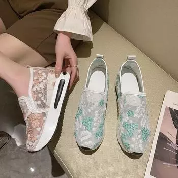 модные туфли Hole женские туфли на плоской платформе женские туфли Slip On женские туфли на толстой подошве женские туфли на массивном каблуке вулканизированные туфли 2024 35 зелёный