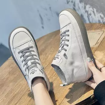 Модные туфли из натуральной кожи для женщин Белые туфли Женские вулканизированные туфли Кожаные повседневные кроссовки Женские туфли на мягкой платформе Обувь 35