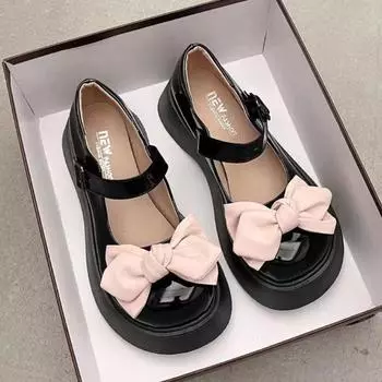 Модные туфли Kawaii Bowknot White Lolita Shoes Women 2024 Platform Mary Janes Woman Japanese Style Patent Leather Jk Shoes Platform Shoes 4.5