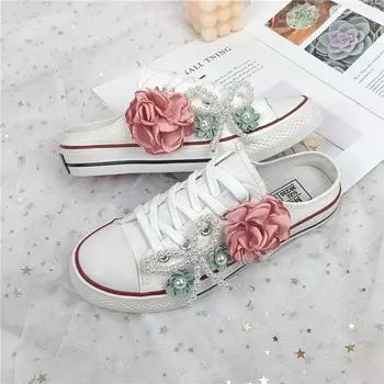 модные туфли на платформе с круглым носком, плоские прогулочные пляжные кроссовки без застежек, повседневные тапочки с цветами и бусинами, женская обувь Zapatillas De Mujer 36 чёрный