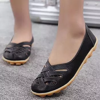 Модные туфли на плоской подошве для женщин, кожаные балетки Zapatos Mujer 2024, летняя обувь, повседневные женские мокасины, черные мокасины, женские 35 чёрный