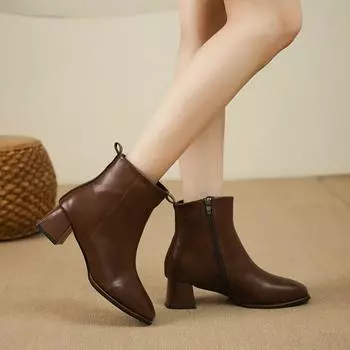 Модные туфли Женские кожаные сапоги из резины Med PU Latex Rome Hoof Heels Женские кожаные сапоги Обувь Med Rubber Rome Hoof Heels PU 35 чёрный