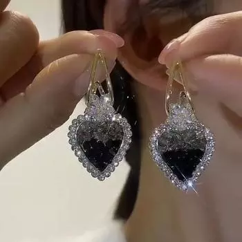 Модные украшения серьги в форме сердца мода искусственный кристалл подарок паре на День святого Валентина минималистский стиль позолота 18 карат элегантный зелёный
