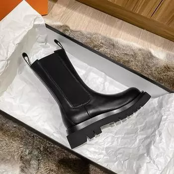 Модные утолщенные женские ботинки 2024 года, туфли Winner Plus Velvet, женские ботинки челси, теплые кожаные ботинки с квадратным носком для женщин 35