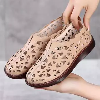 Модные весенние новые женские полые дышащие туфли на плоской подошве из мягкой кожи в римском стиле на платформе для женщин, женские уличные мокасины 35 чёрный
