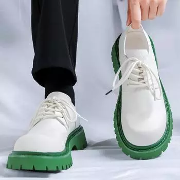Модные зеленые мужские туфли на платформе Breathe Small Leather Shoes, новые модные тенденции, универсальные японские корейские деловые повседневные туфли, мужские туфли 38 чёрный