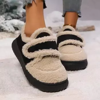 модные женские ботильоны на платформе с мехом на плоской подошве кроссовки 2025 года зимние трендовые мюли повседневные кроссовки короткие плюшевые теплые зимние ботинки женские 36-37 чёрный