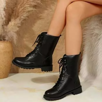 Модные женские ботильоны с острым носком, эластичные, на толстом среднем каблуке, модные короткие ботинки 2024 года, новые черные туфли на платформе для женщин 35 чёрный