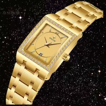 Модные женские часы класса люкс WWOOR Square Diamond женские кварцевые водонепроницаемые женские часы из нержавеющей стали женские наручные часы для девочек золотой