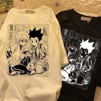 Модные женские футболки Y2k Kawaii Топы Hunter X Hunter Футболка Killua Zoldyck Аниме Футболка с коротким рукавом Футболка с мангой Женская одежда XS белый