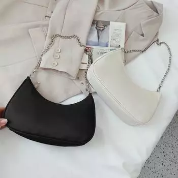 Модные женские кошельки, сумки однотонные, повседневные, подмышечные сумки, женские сумки на цепочке, женские нейлоновые сумки с верхней ручкой чёрный