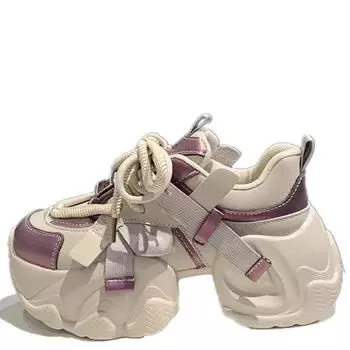 Модные женские кожаные массивные кроссовки NewCasual Sports Dad Shoes 6.5CM Thick Sole Mesh Shoes High Platform Sneakers 34 чёрный