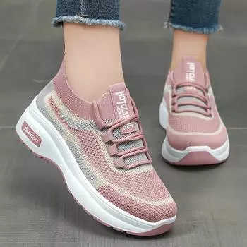 модные женские кроссовки на сетчатой платформе с дышащей подошвой на шнуровке, мягкие повседневные кроссовки для путешествий и спорта 2025 36 бежевый