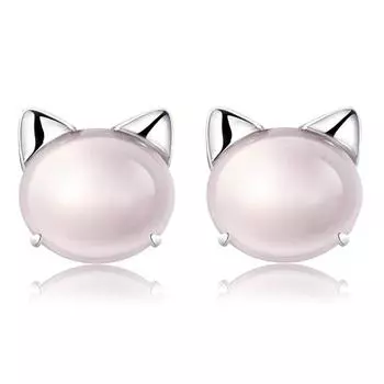 Модные женские милые серьги-кольца Meow Cat, изысканные серьги-гвоздики из розового кварца Ross для женщин