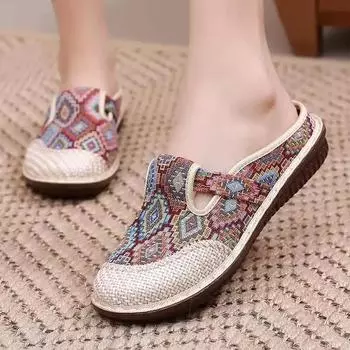 Модные женские нескользящие тканевые туфли Летние дышащие льняные сандалии и тапочки Женская верхняя одежда Мягкие тапочки Baotou 35