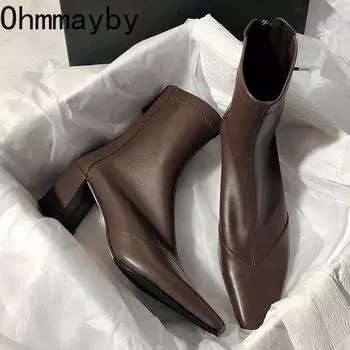 модные женские осенние ботильоны модные остроносые высокие каблуки короткие лодочки женские элегантные ботильоны Morder 35 коричневый