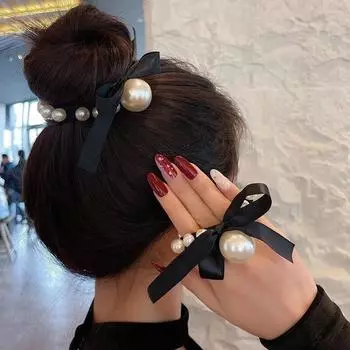 Модные женские резинки для волос с крупным жемчугом в корейском стиле, резинки для волос для девочек, держатели для хвостиков, резинки для волос, аксессуары для волос one size чёрный