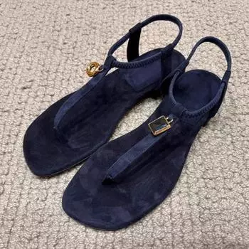 Модные женские сандалии SummerNew Flat Round Head Clip Toe Metal Decorative Elastic Slippers Casual Comfortable Light Soft Soiled Sandals 35 серый