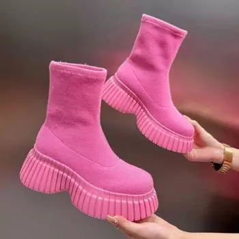 Модные женские сапоги-носки на платформе и щиколотке, модные туфли на плоской подошве, дизайнерские трендовые зимние новые ботинки челси для ходьбы, женские сапоги Zapatos 35 розовый