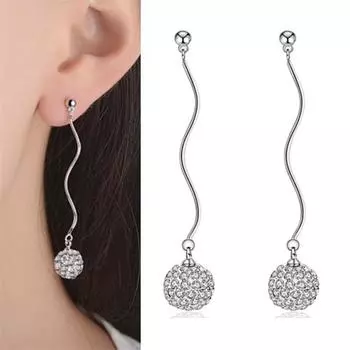 Модные женские серьги из серебра 925 пробы для девочек, ювелирные изделия, очаровательные женские длинные серьги с хрустальным шаром, женские аксессуары, женские блестящие украшения