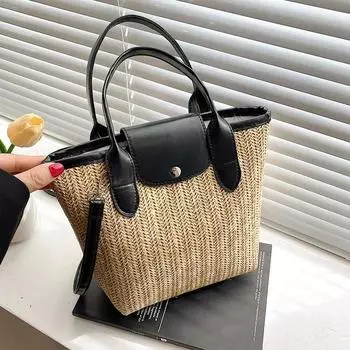 Модные женские сумки через плечо из искусственной соломы и кожи ручной работы