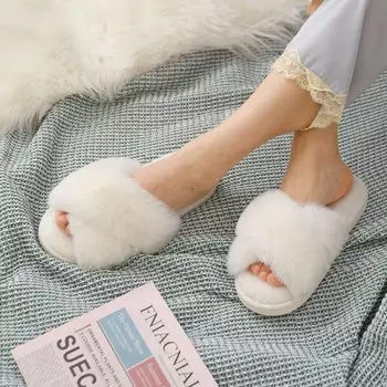модные женские тапочки Shevalues на плоской подошве из хлопка, зимние теплые плюшевые тапочки с перекрестными полосками, повседневные уютные домашние тапочки, пушистые тапочки для спальни 36-37