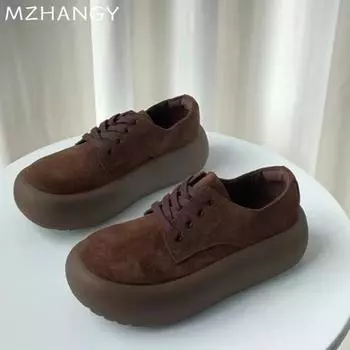 Модные женские замшевые кроссовки на платформе на плоской подошве повседневная обувь женская 2025 трендовая мода зимние туфли-лоферы обувь уютные Zapatillas De Mujer 35 хаки