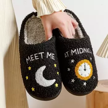 Модные зимние тапочки Midnight Women Moon and Clock для дома, теплые, повседневные, изысканные, мягкие, на плоской подошве, из хлопка, домашние туфли Taylor 37-38