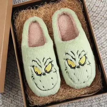 Модные зимние тапочки с героями мультфильмов для семьи - уютные плюшевые зеленые тапочки-монстры для дома с нескользящей подошвой EVA 36-37 зелёный