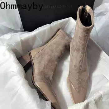 модные зимние женские ботильоны модные остроносые высокие каблуки короткие лодочки женские элегантные ботильоны Morder 35 хаки