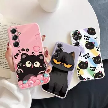 Модный чехол Cat для iPhone Samsung A55 S24 S25 A06 Xiaomi Redmi Note 13 Pro 14C Huawei Honor Realme противоударный бампер для телефона матовый чехол с защитой от царапин Samsung Galaxy S9 Plus белый