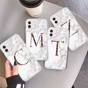 Модный чехол для телефона Initial Letter AZ для iPhone 11 Pro Max 12 Pro X XR XS Max 8 7 Plus 12 Mini, роскошная мягкая обложка с мраморной текстурой 7Plus or 8Plus