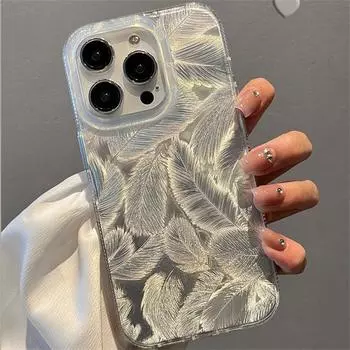 Модный чехол для телефона с лазерным градиентом и рисунком перьев для iPhone 11 15 14 13 12 Pro Max 15Pro 14Pro, противоударный силиконовый чехол Funda for iphone 11 серебряный