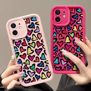 Модный чехол для телефона с рисунком сердец для iPhone 16 Pro Max 15 Plus 14 13 12 11 Pro XR XS 8 7 Color Love противоударный защитный мягкий чехол для объектива iPhone 15 чёрный