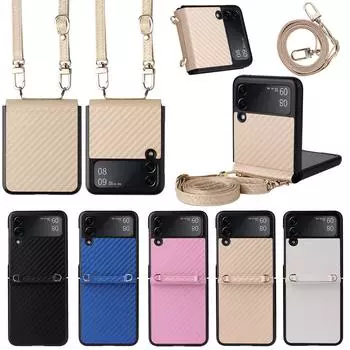 Плечевой ремень модный чехол из углеродного волокна для Samsung Galaxy Z Flip 3 Flip4 Flip 4 5g Flip3 Zflip4 чехол для телефона без отпечатков пальцев for Samsung Z Flip 4 чёрный