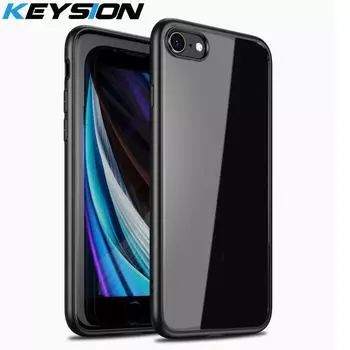 Модный чехол KEYSION для IPhone SE 2020 XR XS Max X 8 7 Plus, прозрачная матовая противоударная задняя крышка for iPhone SE 2020 чёрный