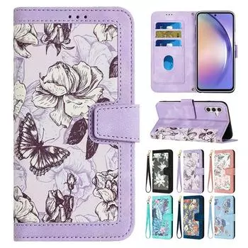 Модный чехол-кошелек из искусственной кожи с цветочным принтом для iPhone 15, 14, 13, 12, 11, Samsung S23 S22 S21 A13 A14 A34 A54, откидная крышка из искусственной кожи с отделениями для карт Google Google Pixel 8 Pro чёрный