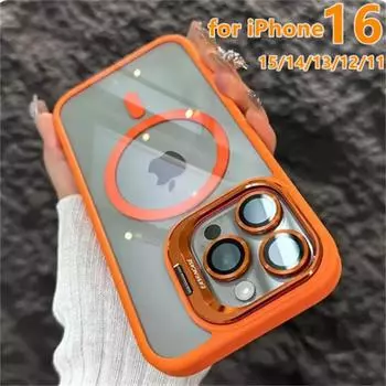 Модный чехол-подставка с кольцом для Magsafe для iPhone 15 14 13 12 11 16 Pro Max Plus, магнитный беспроводной зарядный чехол с защитой объектива iPhone 16 Pro Max чёрный