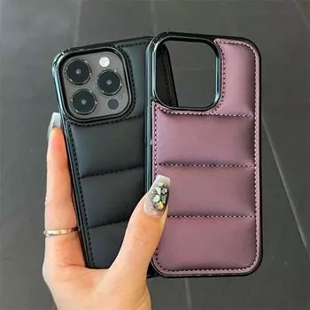 Модный чехол-пуховик для iPhone 15 16 14 Plus 13 12 11 Pro X XR XS Max, мягкий тканевый силиконовый противоударный чехол Funda iPhone 16 Pro Max белый