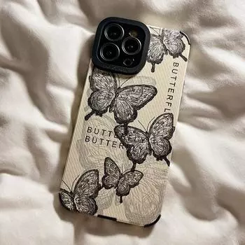 Модный чехол с бабочкой в стиле ретро для iPhone 15 Pro Max 14 Pro 13 Min 12 11 X XS XR 7 8 Plus SE роскошный силиконовый противоударный полный чехол For iPhone 13 Pro