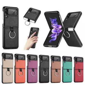 Модный чехол с кольцом из личи для Samsung Galaxy Z Flip 4 3 5g, антидетонационный роскошный кожаный чехол из искусственной кожи + ПК для Flip3 Flip4 Flip4 зелёный