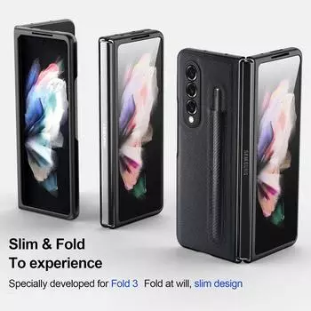 Модный чехол с отделением для ручки S Pen для Samsung Galaxy Z Fold 4 3 Pu + ПК с кожаным узором, антидетонационные роскошные чехлы для Fold3 Fold4 For Galaxy Z Fold 4 серый