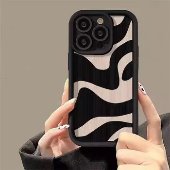 Модный чехол с решетчатым рисунком в полоску зебры для iPhone 11 12 13 14 15 Pro Max X XR XS Max 7 8 Plus, защитный мягкий чехол для камеры For iPhone X
