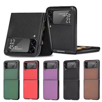 Модный чехол с рисунком кожи личи для Samsung Galaxy Z Flip 3, антидетонационный роскошный кожаный чехол для Flip3 лавандовый