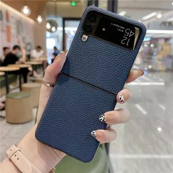 Модный чехол с узором личи для Samsung Galaxy Z Flip 3, антидетонационные роскошные чехлы для ПК для Flip3 5g синий