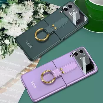 Модный чехол со стеклом и кольцом для Samsung Galaxy Z Flip 3 5g, антидетонационный роскошный чехол для Flip3 лавандовый