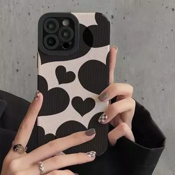 Модный черный силиконовый чехол с сердечком для iPhone 14 Plus 12 13 11 15 Pro Max Mini X XS XR 7 8 SE кожаный противоударный полный чехол For iPhone 12