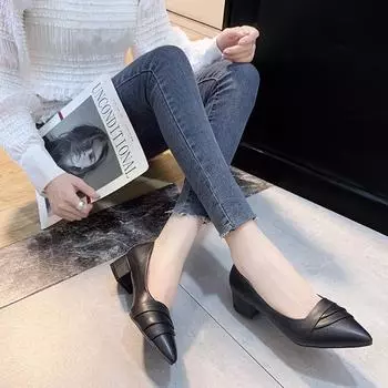 Модный дизайн Sense Single Shoes 2024 Новые роскошные туфли с острыми краями и складками, высокие каблуки для поездок на работу Zapatos De Mujer 34 чёрный