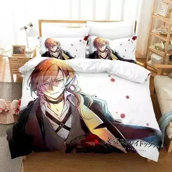 Модный комплект постельного белья Bungou Stray Dogs S4 с рисунком из мультфильма «Аниме» из трех предметов для взрослых и детей, для спальни, пододеяльник, наборы с 3D-принтом, кавайное аниме 70x133cm 2pcs